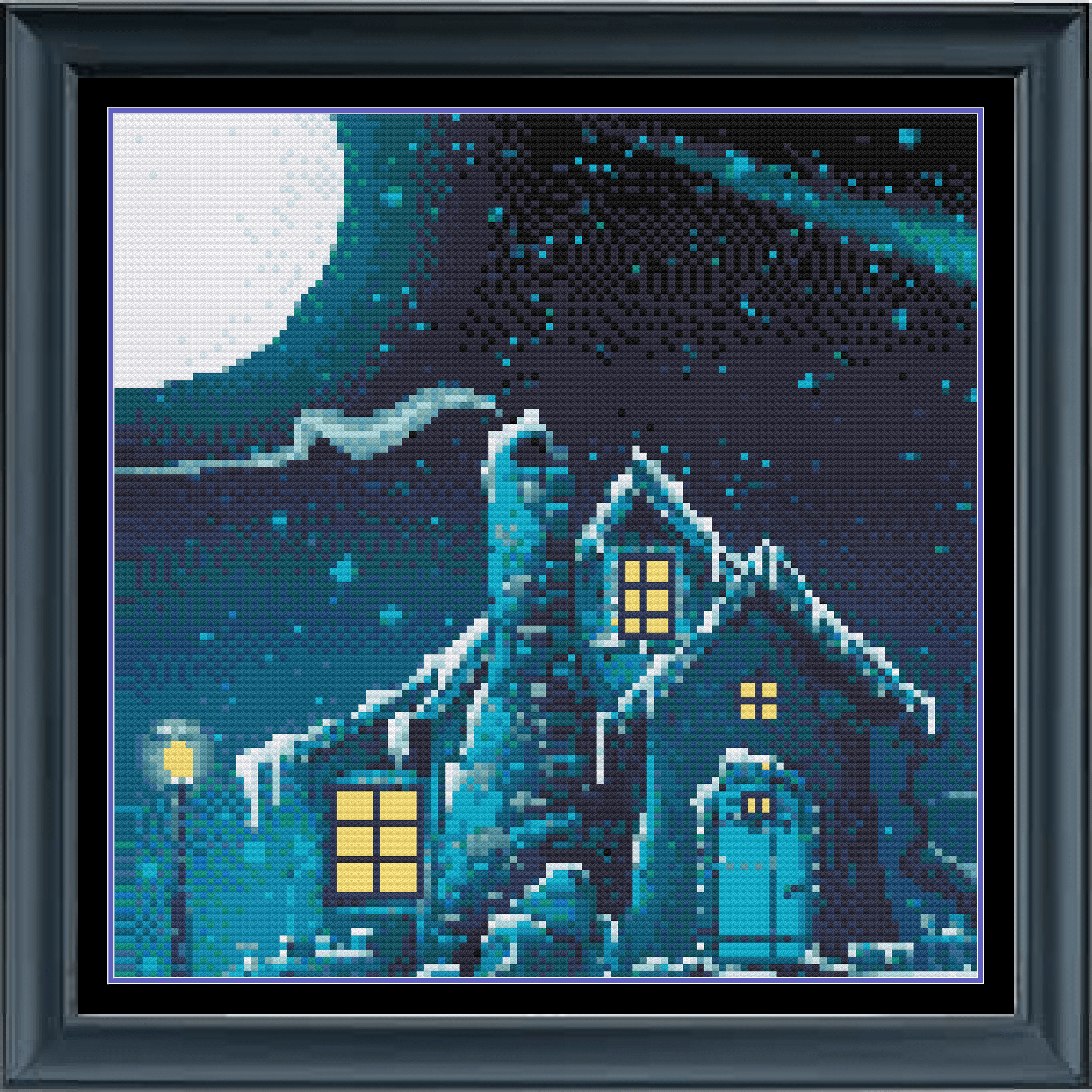 Stitching Jules Design Cross Stitch Pattern Miniature Pattern - Winter Cottage Snowing Cross Stitch Embroidery Needlepoint Pattern PDF Download